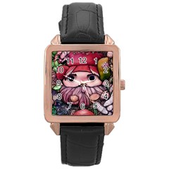 Shroom Glamour Rose Gold Leather Watch  by GardenOfOphir