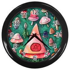 Magic Mushroom Wizardry Wall Clock (black) by GardenOfOphir