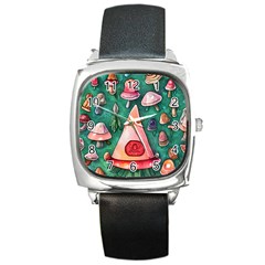 Magic Mushroom Wizardry Square Metal Watch by GardenOfOphir