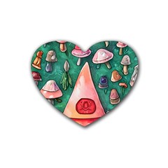 Magic Mushroom Wizardry Rubber Coaster (heart) by GardenOfOphir