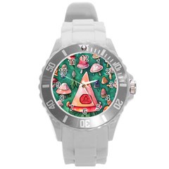 Magic Mushroom Wizardry Round Plastic Sport Watch (l) by GardenOfOphir