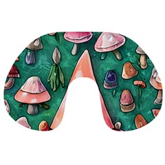 Magic Mushroom Wizardry Travel Neck Pillow by GardenOfOphir