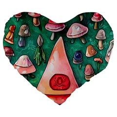 Magic Mushroom Wizardry Large 19  Premium Flano Heart Shape Cushions by GardenOfOphir