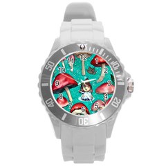 Magic Mushroom Round Plastic Sport Watch (l) by GardenOfOphir