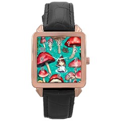 Magic Mushroom Rose Gold Leather Watch  by GardenOfOphir