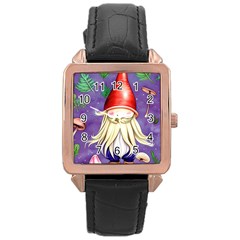 Sacred Mushroom Rose Gold Leather Watch  by GardenOfOphir