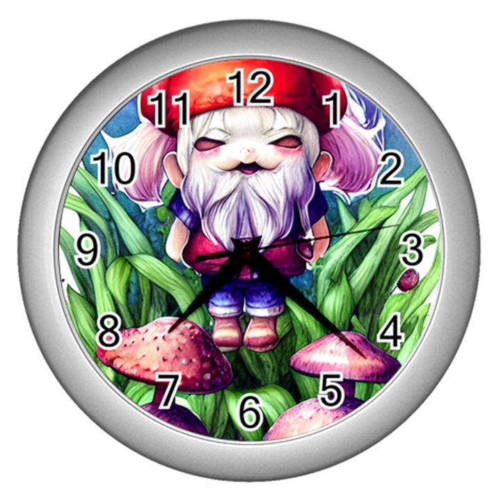 Liberty Cap Mushroom Art Wall Clock (Silver)