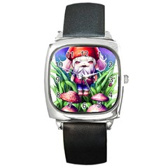 Liberty Cap Mushroom Art Square Metal Watch by GardenOfOphir