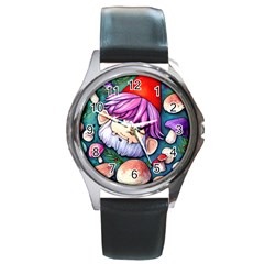 Sacred Mushroom Art Round Metal Watch by GardenOfOphir