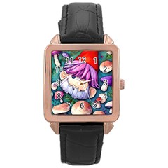 Sacred Mushroom Art Rose Gold Leather Watch  by GardenOfOphir