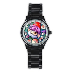 Sacred Mushroom Art Stainless Steel Round Watch by GardenOfOphir