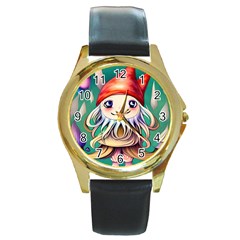 Toadstools For Charm Work Round Gold Metal Watch