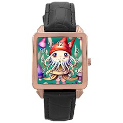 Toadstools For Charm Work Rose Gold Leather Watch 