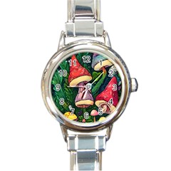 Sacred Mushrooms For Necromancy Round Italian Charm Watch by GardenOfOphir