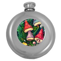 Sacred Mushrooms For Necromancy Round Hip Flask (5 Oz) by GardenOfOphir