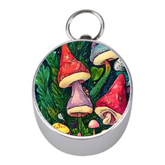 Sacred Mushrooms For Necromancy Mini Silver Compasses by GardenOfOphir