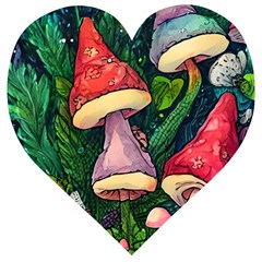 Sacred Mushrooms For Necromancy Wooden Puzzle Heart by GardenOfOphir