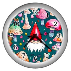 Mushrooms (228) Wall Clock (silver) by GardenOfOphir