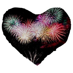 Firework Large 19  Premium Flano Heart Shape Cushions by artworkshop