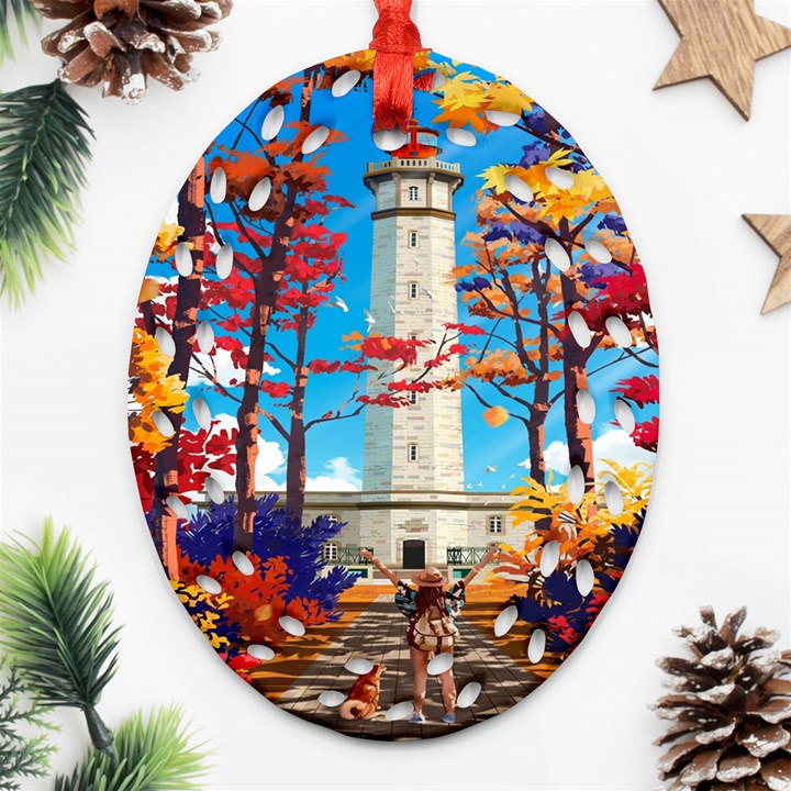 Lighthouse Oval Filigree Ornament (Two Sides)