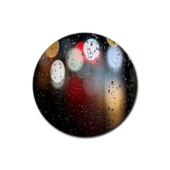 Rain On Window Rubber Coaster (round) by artworkshop