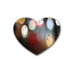 Rain On Window Rubber Coaster (heart) by artworkshop