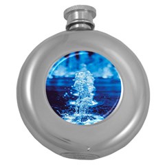 Water Blue Wallpaper Round Hip Flask (5 Oz) by artworkshop