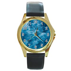 Blue Water Speech Therapy Round Gold Metal Watch by artworkshop