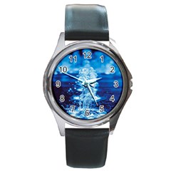 Water Blue Wallpaper Round Metal Watch by artworkshop