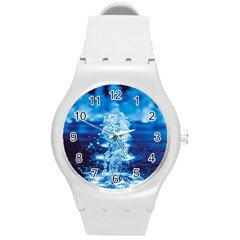 Water Blue Wallpaper Round Plastic Sport Watch (m) by artworkshop