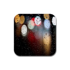 Rain On Window Rubber Square Coaster (4 Pack) by artworkshop