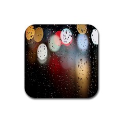 Rain On Window Rubber Coaster (square) by artworkshop