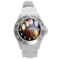 Rain On Window Round Plastic Sport Watch (l) by artworkshop