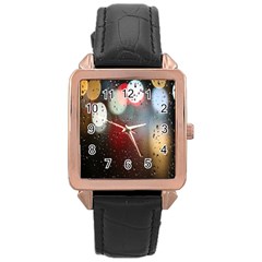 Rain On Window Rose Gold Leather Watch  by artworkshop