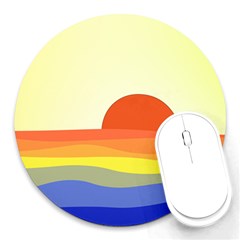 Sunset Nature Sea Ocean Round Mousepad by Ravend