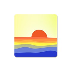 Sunset Nature Sea Ocean Square Magnet by Ravend