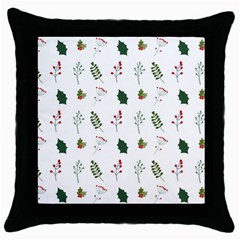 Leaves Mistletoe Plants Winter Throw Pillow Case (black) by Ravend