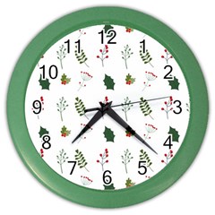 Leaves Mistletoe Plants Winter Color Wall Clock by Ravend