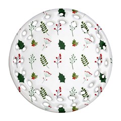 Leaves Mistletoe Plants Winter Round Filigree Ornament (two Sides) by Ravend