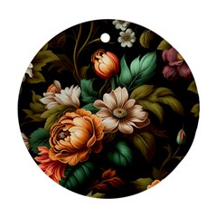 Floral Flower Blossom Bloom Flora Round Ornament (two Sides) by Ravend