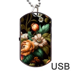 Floral Flower Blossom Bloom Flora Dog Tag Usb Flash (one Side) by Ravend