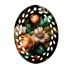 Floral Flower Blossom Bloom Flora Oval Filigree Ornament (two Sides) by Ravend