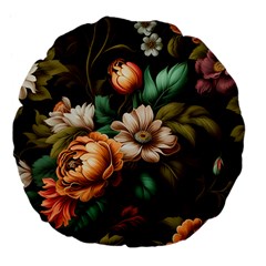 Floral Flower Blossom Bloom Flora Large 18  Premium Flano Round Cushions by Ravend