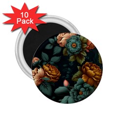 Floral Flower Blossom Turquoise 2 25  Magnets (10 Pack)  by Ravend