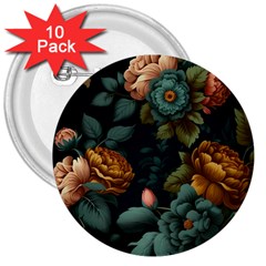 Floral Flower Blossom Turquoise 3  Buttons (10 Pack)  by Ravend