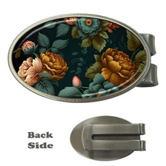 Floral Flower Blossom Turquoise Money Clips (oval)  by Ravend