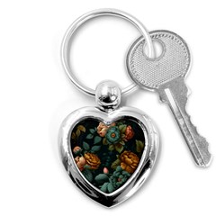 Floral Flower Blossom Turquoise Key Chain (heart) by Ravend