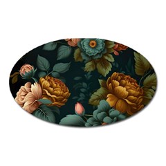 Floral Flower Blossom Turquoise Oval Magnet by Ravend