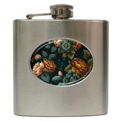 Floral Flower Blossom Turquoise Hip Flask (6 Oz) by Ravend