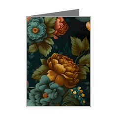 Floral Flower Blossom Turquoise Mini Greeting Card by Ravend